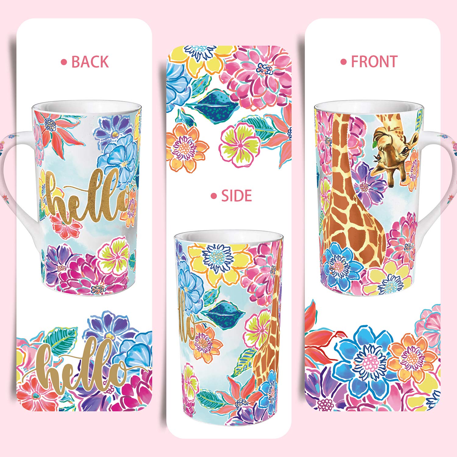 NymphFable Ceramic Coffee Mug 18oz Personalized Giraffe Flowers Coffee Cups with Handle Baking Pattern Tea Cup Large